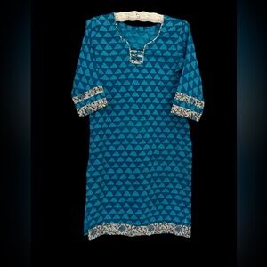 Ocean teal blue kaftan shift tunic dress one sized beach cover unique